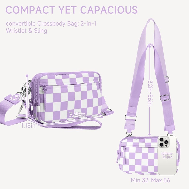 NBERMOTION Checkered Nylon Wristlet Wallets for Women RFID Blocking Purse With Credit Card Holder & Crossbody Strap - Image 2